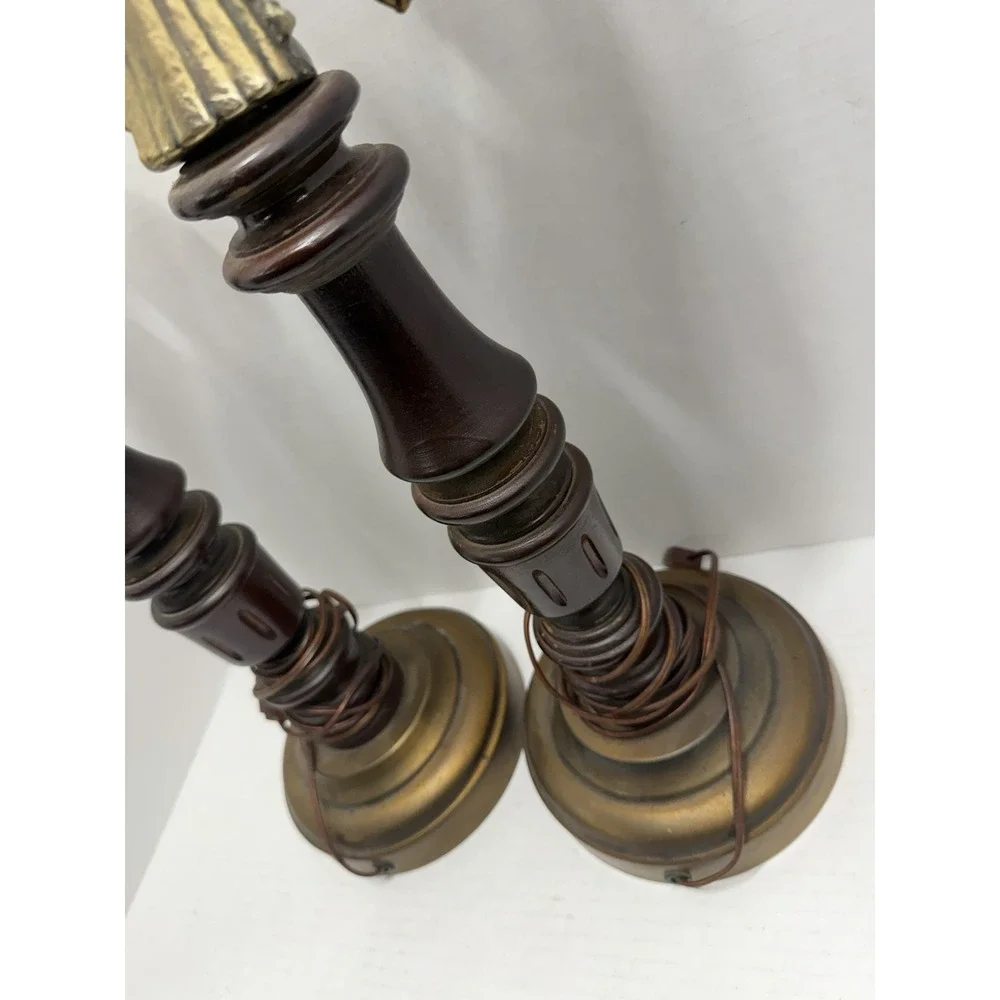 Vintage Set Federal Bald Eagle Table Lamps Wood Metal Patriotic 32 In Americana